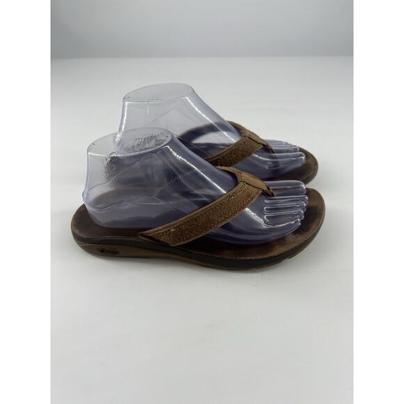 Chaco Flip Flop Shoes Womens Brown Leather Comfort Slip-On Thong Sandal Size 8 - Picture 2 of 7
